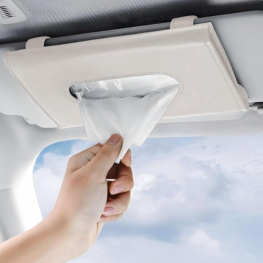 Car Tissue Holder with Ultra Soft Lotion Facial Tissues - Slim Visor Mount for Cars/Trucks/SUVs, Kleenex-Compatible Napkin Organizer (Ergonomic Design, Easy Installation)