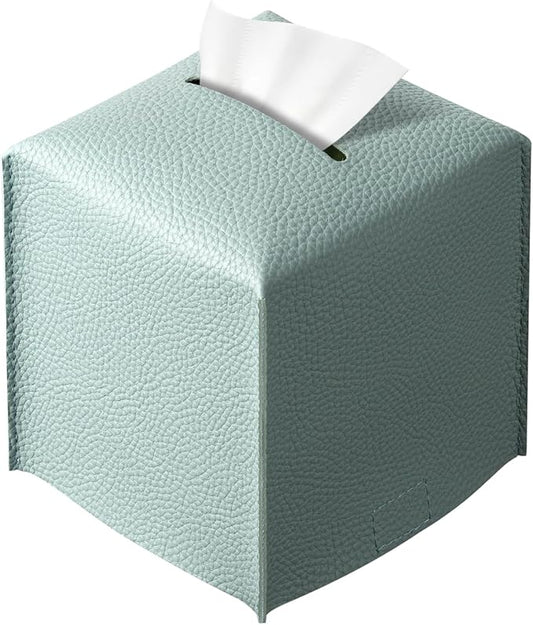 REGELETO Square Tissue Box Cover, Pu Leather Tissue Box Holder with Bottom Belt Modern Stylish Tissue Box Organizer for Bathroom, Bedroom, Hotel, Office Desk 5"X5"X5"