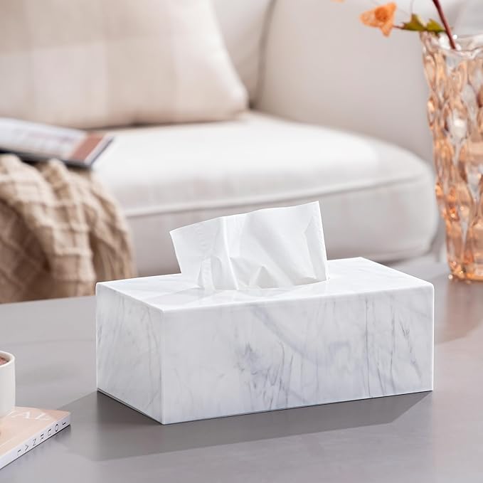 HBlife Acrylic Tissue Box Cover with Magnetic Bottom, Marble Pattern Dryer Sheet & Mask Holder for Car, Bathroom, Office - Rectangular, 9.84 x 5.02 x 3.54 Inches