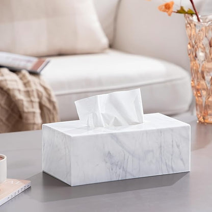 HBlife Acrylic Tissue Box Cover with Magnetic Bottom, Marble Pattern Dryer Sheet & Mask Holder for Car, Bathroom, Office - Rectangular, 9.84 x 5.02 x 3.54 Inches