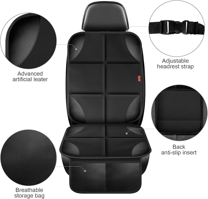 Car Seat Protector 1 Pack Car Seat Cushion Mat Thickest Padding,Waterproof 600D Fabric Car Seat Covers for Non-Slip Backing Mesh Pockets for Baby and Pet (Gray, 1 Pc)