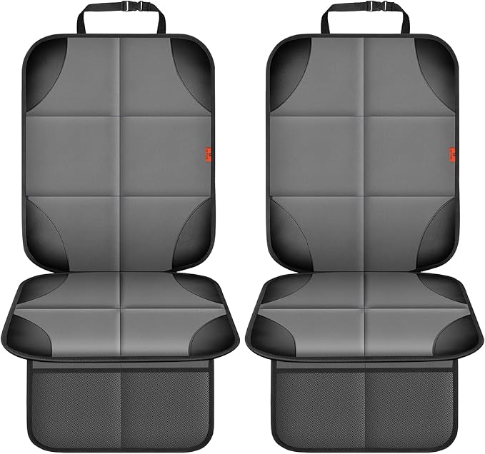 Car Seat Protector 1 Pack Car Seat Cushion Mat Thickest Padding,Waterproof 600D Fabric Car Seat Covers for Non-Slip Backing Mesh Pockets for Baby and Pet (Gray, 2 Pcs)
