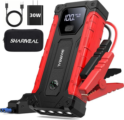 Sharmeal Car Jump Starter 7000A, Jump Starter Battery Pack with PD 30W Quick Charger, 12V Portable Jump Box (for All Gas and 12.0L Diesel) with 4 LED Light