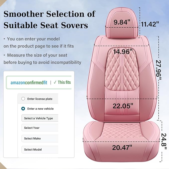 Coverado Seat Covers, Car Front Seat Covers with Backrest, Nappa Leather Car Seat Protectors,Waterproof &Breathable,Anti-Slip Automotive Seat Cushion, Universal Fit for Most Vehicles Pink