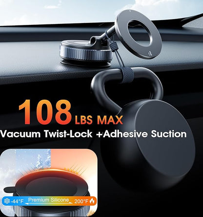 2026 Upgraded Suction Cup Phone Mount Nano Gel 360° Vacuum Magnetic Car Phone Holders for Your Car 110LBS Reinforced Mount for MagSafe Gym/Mirror for iPhone & Android