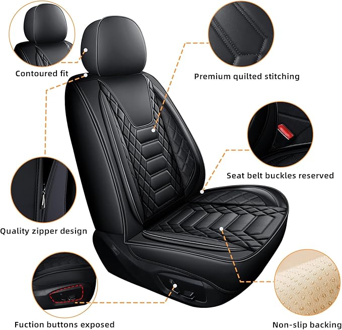 FREESOO Car Seat Covers Leather, Seat Cover Full Set Waterproof Automotive Cushion Protector Accessories Airbag Compatible Universal Fit for 5 Seats Vehicle (Black 8)