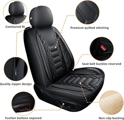 FREESOO Car Seat Covers Leather, Seat Cover Full Set Waterproof Automotive Cushion Protector Accessories Airbag Compatible Universal Fit for 5 Seats Vehicle (Black 8)