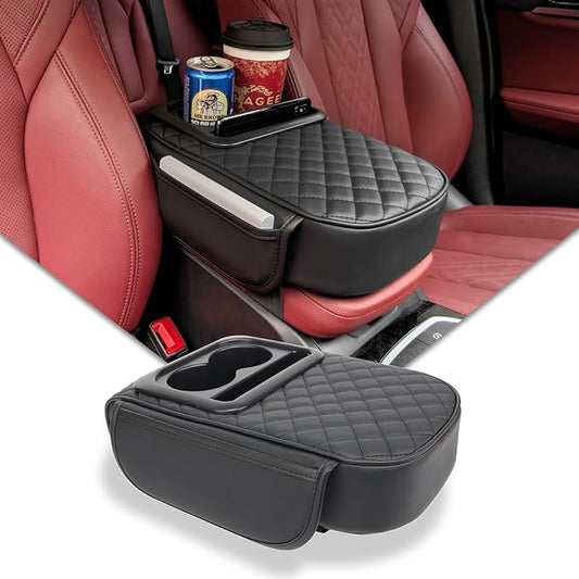 MAIKER OFF ROAD Center Console Armrest Pillow Car Armrest Cover Cushion with Cup Holder & Phone Holder & 2 Storage Bags Armrest Booster Cushion Universal for Most Car