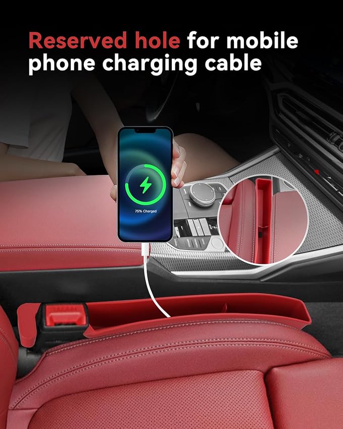 Car Seat Gap Filler, Seat Gap Organizer with Phone Holder, Car Seat Accessories, Car Organizer Fit SUV Truck-2PCS Red
