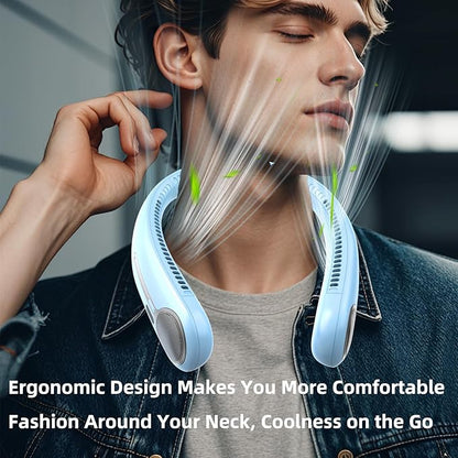 Portable Neck Fan,Hands Free Personal Wearable Bladeless Fan,6000mAh USB Rechargeable,360° Cooling,LED Display,4-Speeds,Birthday Gifts for Men Women Dad Mom,Valentines Day Gifts (Light blue)