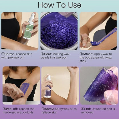 BLITZWAX Brazilian and Bikini Waxing Kit for Women, Hard Wax Warmer for Face, Legs, and Body, At Home Hair Removal Kit, Beginner Friendly, Quick Heating, 32pcs Wax Spatulas