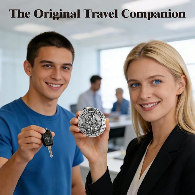 St Christopher Medal for Car 2 Pack, Metal Saint Christopher Visor Clip, Talisman for Safety, Automotive Visor Accessories, Gift for Drivers, Families, Friends