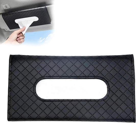 Car Tissue Holder with Ultra Soft Lotion Facial Tissues - Slim Visor Mount for Cars/Trucks/SUVs, Kleenex-Compatible Napkin Organizer (Ergonomic Design, Easy Installation)