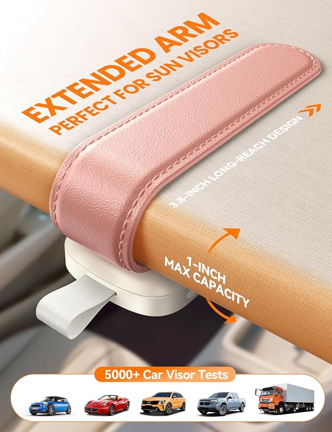 JOYROOM Sunglass Holder for Car Visor Clip [Real One-Handed Operation] [Soft Foam Protection] [Non-Slip] Sunglasses Organizer Pink Car Accessories Interior Gifts for Women Men Cute Eyeglasses Holder