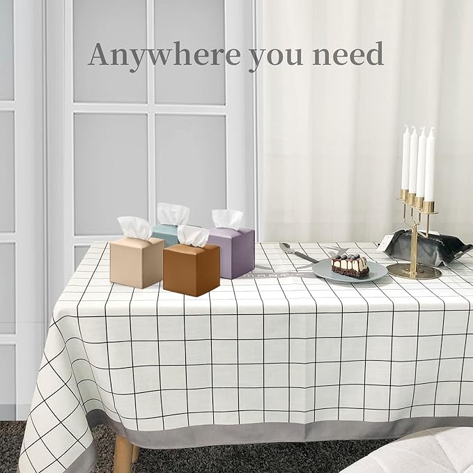 REGELETO Square Tissue Box Cover, Pu Leather Tissue Box Holder with Bottom Belt Modern Stylish Tissue Box Organizer for Bathroom, Bedroom, Hotel, Office Desk 5"X5"X5"