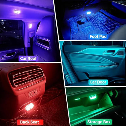 4Pcs Car LED Lights Interior Wireless, 7 Colors Interior Car Lights with 6 Bright LED Lamp Beads, Portable USB Rechargeable Car Interior Led Night Light for Car Decor