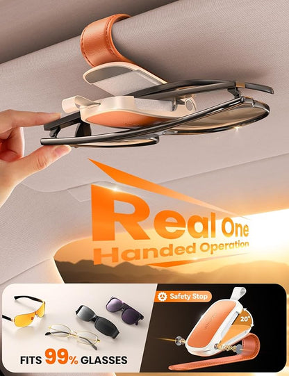 Sunglass Holder for Car Visor Clip [Real One-Handed Operation] [Soft Foam Protection] [Non-Slip] Magnetic Sunglasses Holder Car Visor Organizer & Accessories Interior Gift for Women Men (Orange)