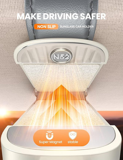 Sunglass Holder for Car Visor Clip [Real One-Handed Operation] [Soft Foam Protection] [Non-Slip] Magnetic Sunglasses Holder Car Visor Organizer & Accessories Interior Gift for Women Men (GREY)