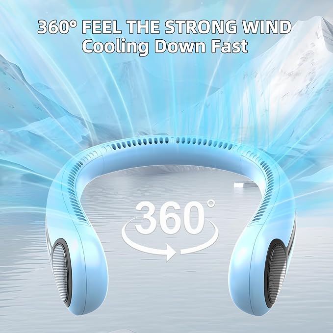 Portable Neck Fan,Hands Free Personal Wearable Bladeless Fan,6000mAh USB Rechargeable,360° Cooling,LED Display,4-Speeds,Birthday Gifts for Men Women Dad Mom,Valentines Day Gifts (Light blue)