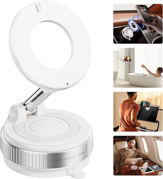 Strong Magnetic Car Phone Holder for MagSafe Ultra Vacuum Suction Cup Phone Mount 360° Cell Phone Holders for Your Car Accessories for iPhone 16 15 14 13 12 Android