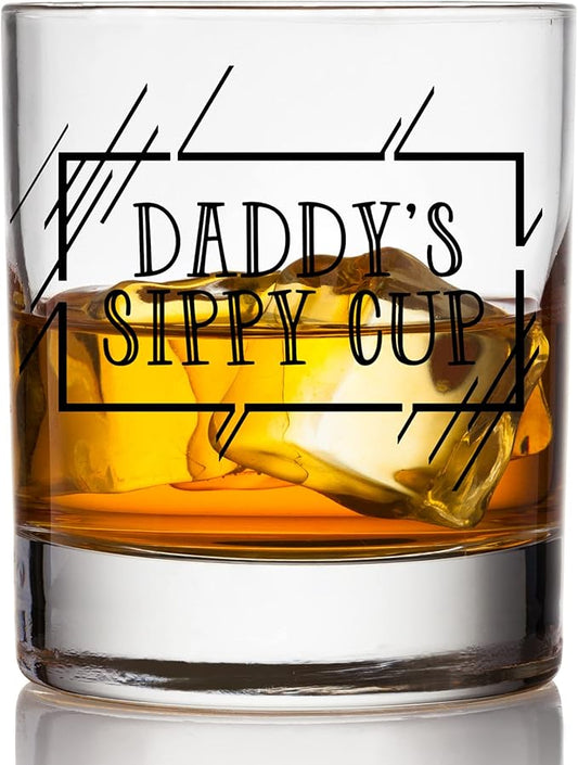COOL AF Daddy’s Sippy Cup Whiskey Glass - Funny Whiskey Glasses & Bourbon Gifts for Men - Dad Gifts for New Dads & Husbands - Scratch Resistant, Dishwasher Safe Bourbon Glass - Printed in the USA