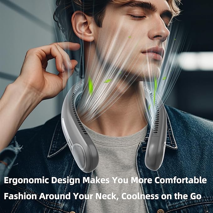 Portable Neck Fan,Hands Free Personal Wearable Bladeless Fan,6000mAh USB Rechargeable,360° Cooling,LED Display,4-Speeds,Birthday Gifts for Men Women Dad Mom,Valentines Day Gifts (Dark grey)