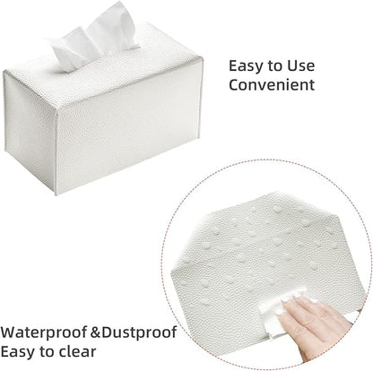 REGELETO Rectangular Tissue Box Cover, Pu Leather Rectangle Tissue Box Holder with Bottom Belt Modern Stylish Tissue Box Organizer for Home, Car, Hotel, Office 9.5"X5"X5" (Off-White)
