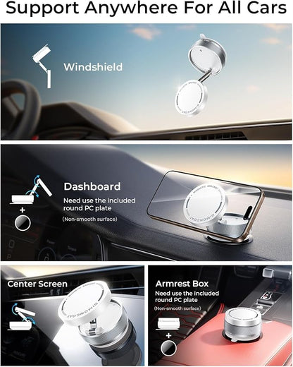 Vacuum Magnetic Phone Holder Stand [89+LBS Strongest Suction & 24*N55 Ultra Magnetic] 360° Adjustable Car Phone Mount for MagSafe Suction Cup, Compatible with Car/Gym/Mirror for iPhone 16 15