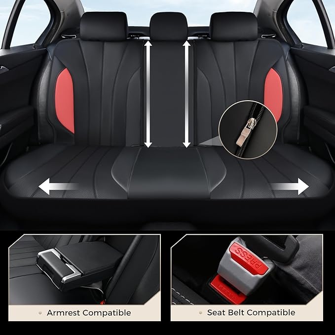 Coverado Seat Covers, Red Car Seat Covers Full Set, Automotive Seat Covers 5 Seats, Waterproof Black Car Seat Protectors Universal Fit for SUVs Trucks Sedans