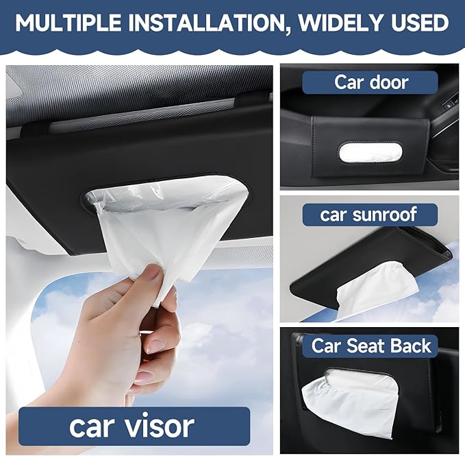 Car Tissue Holder with Ultra Soft Lotion Facial Tissues - Slim Visor Mount for Cars/Trucks/SUVs, Kleenex-Compatible Napkin Organizer (Ergonomic Design, Easy Installation)
