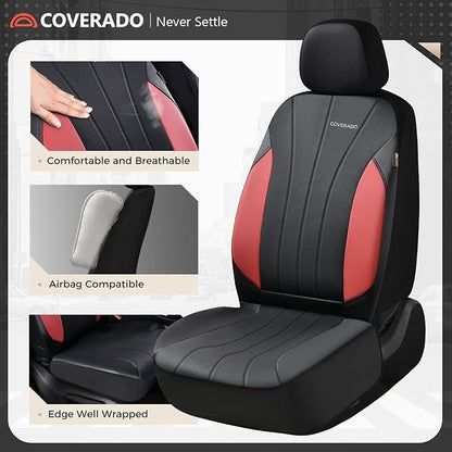 Coverado Car Seat Covers, Waterproof Two Front Seats Seat Covers, Automotive Seat Covers 2 Pack, All-Weather Leather Car Seat Protectors Universal Fit for SUVs Trucks Sedans