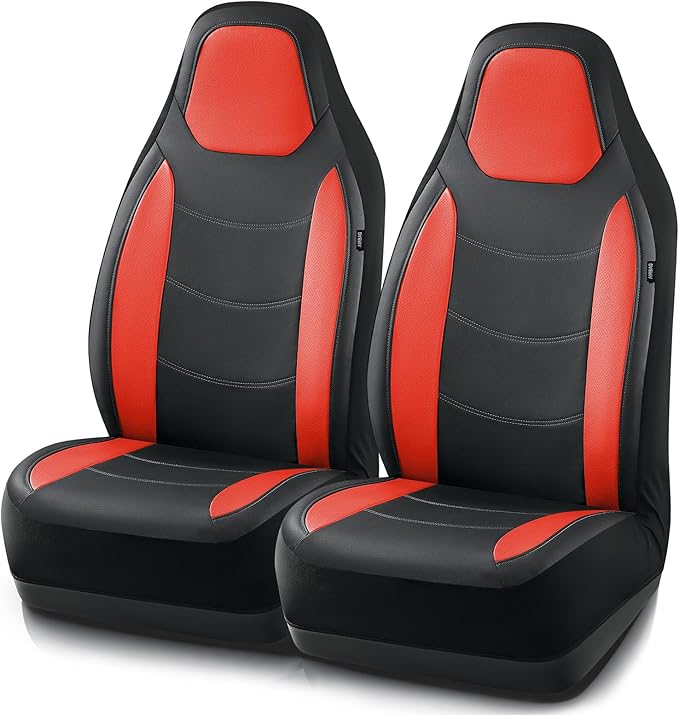 Road Comforts Car Seat Cover, Leather Seat Covers, Automotive High Back Front Car Seat Covers, Airbag Compatible, Universal Fit for Most Cars (Red)