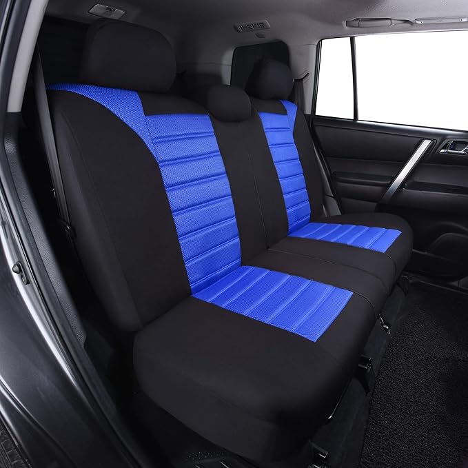 FH Group Automotive Car Seat Covers Rear Set Premium 3D Air Mesh Seat Covers, Airbag Compatible and Split Bench Cover Universal Fit Interior Accessories for Cars Trucks and SUVs - Blue