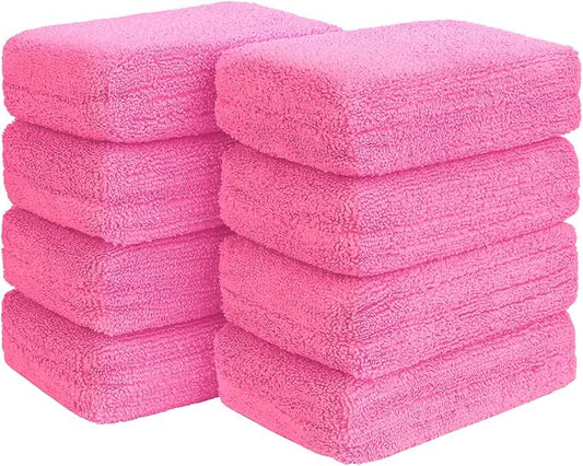 HOMEXCEL Microfiber Applicator Pads, Scratch-Free Car Wash Sponge for Cleaning, Premium Wax Foam Applicator Pads for Car Detailing, 5”x3”, 8 Pack, Pink