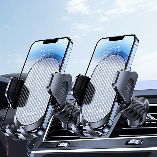 Miracase Phone Holders for Your Car with Metal Hook Clip, Air Vent Cell Phone Stand Car Mount, Universal Automobile Cradle for Garmin GPS Fit iPhone Android and All Smartphones, Carbon Fiber 2 Pack