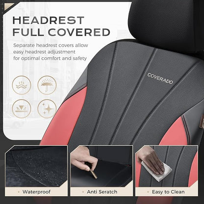 Coverado Car Seat Covers, Waterproof Two Front Seats Seat Covers, Automotive Seat Covers 2 Pack, All-Weather Leather Car Seat Protectors Universal Fit for SUVs Trucks Sedans
