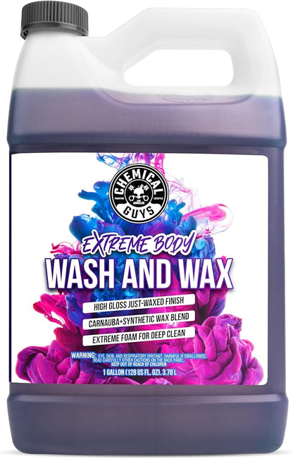 Chemical Guys Extreme Bodywash & Wax Foaming Car Wash Soap - Soap for Foam Cannons, Foam Guns, or Bucket Washes for Cars, Trucks, Motorcycles, RVs, and More, Grape Scent - 128 oz (1 Gallon)