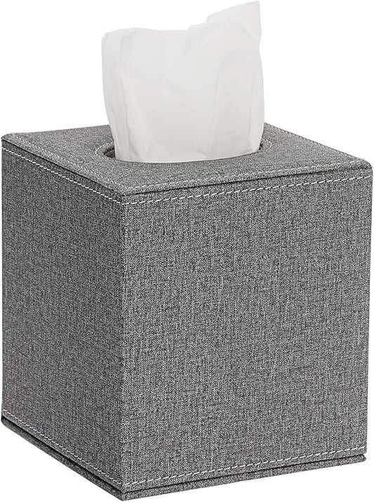 Sumnacon Square Linen Tissue Box Cover - Stylish Cube Tissue Box Holder with Magnetic Bottom, Decorative Tissue Box for Vanity Toilet Dresser Night Stand Table Countertop Home Office Car, Grey