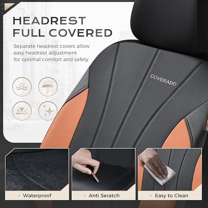 Coverado Car Seat Covers, Luxury Front Seat Covers, Leather Car Seat Protectors, Brown Automotive Seat Covers Universal Fit for SUVs Trucks Sedans