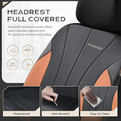 Coverado Car Seat Covers, Luxury Front Seat Covers, Leather Car Seat Protectors, Brown Automotive Seat Covers Universal Fit for SUVs Trucks Sedans