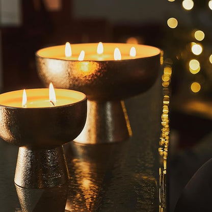 2025 Gold Holiday Candle | Festive - Noble Fir & Amber (Giant), Refillable Wellness, Essential Oil, Sustainable, Hand Finished and Poured, Premium, Luxury Ceramic, Natural Cotton Wick, Soy-Wax Blend