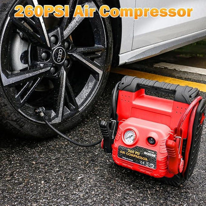 1800 Amp Jump Starter with Air Compressor, acetek Car Battery Jump Starter 260 PSI Tire Inflator, 20000mAh 12V Auto Lead-Acid Battery Booster (Up to 6L Gas or 6L Diesel Engine) with LED Light & USB