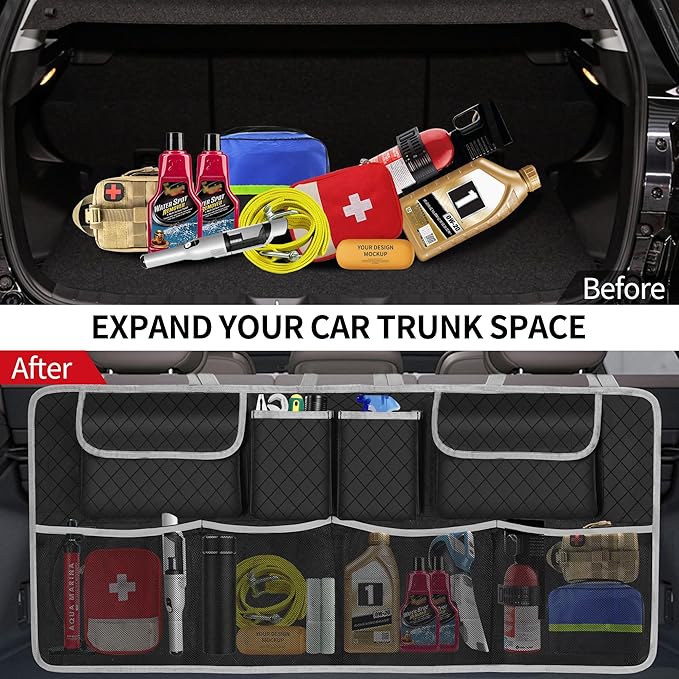 Car Trunk Organizer and Storage, Large Capacity Backseat Hanging Storage Accessories, Backseat Car Organizer for SUV/MPV/Truck (Gray)