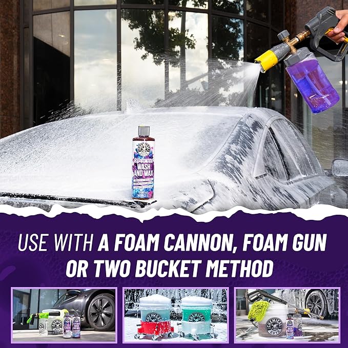 Chemical Guys Extreme Bodywash & Wax Foaming Car Wash Soap - Soap for Foam Cannons, Foam Guns, or Bucket Washes for Cars, Trucks, Motorcycles, RVs, and More, Grape Scent - 128 oz (1 Gallon)