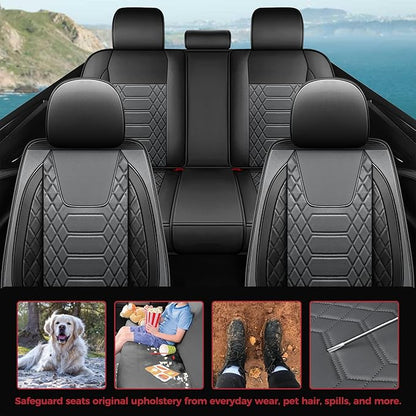 FREESOO Car Seat Covers Leather Seat Cover Full Set Automotive Seat Cover Protector Accessories Airbag Compatible Universal Fit for 5 Seats Black Grey