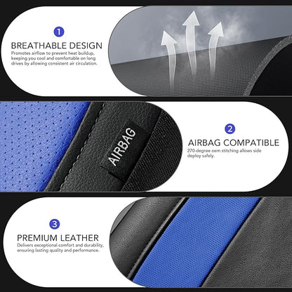 Road Comforts Car Seat Cover, Leather Car Seat Covers, Automotive High Back Front Car Seat Covers, Airbag Compatible, Universal Fit for Most Cars (Blue)