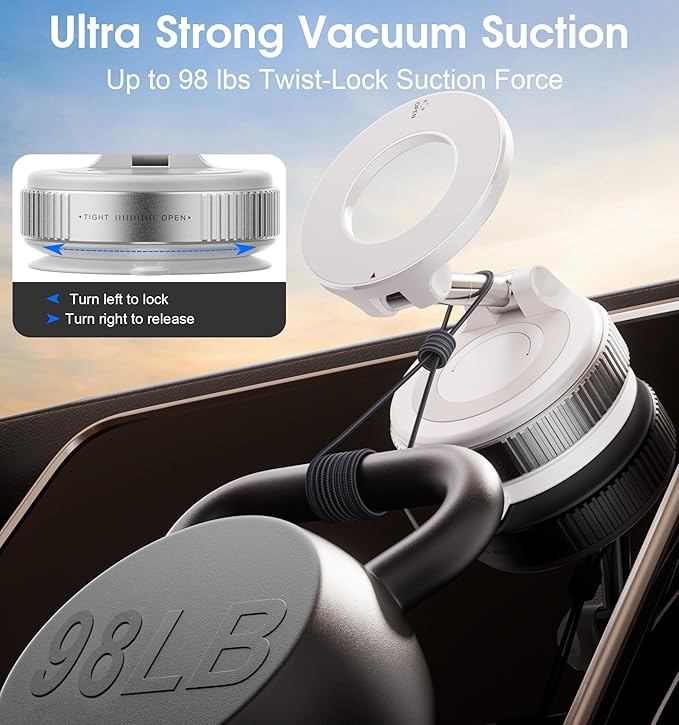 Strong Magnetic Car Phone Holder for MagSafe Ultra Vacuum Suction Cup Phone Mount 360° Cell Phone Holders for Your Car Accessories for iPhone 16 15 14 13 12 Android