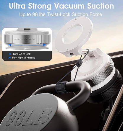 Strong Magnetic Car Phone Holder for MagSafe Ultra Vacuum Suction Cup Phone Mount 360° Cell Phone Holders for Your Car Accessories for iPhone 16 15 14 13 12 Android