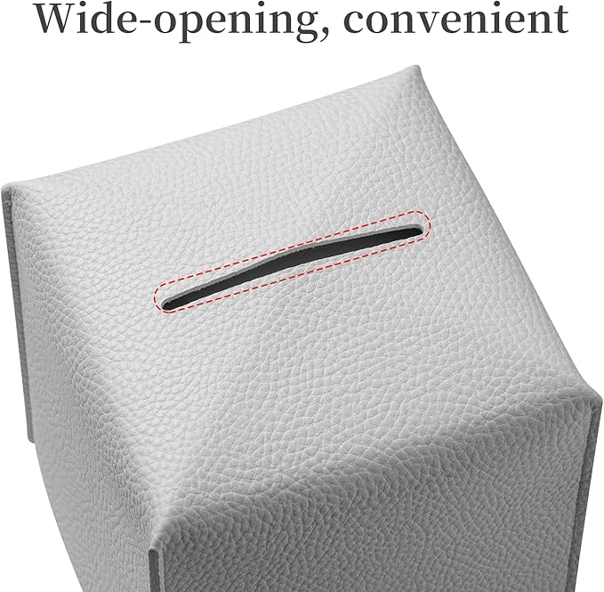 REGELETO 2 Pack Off-White Tissue Box Cover, Pu Leather Square Tissue Box Holder with Bottom Belt Modern Stylish Tissue Box Organizer for Home, Car, Hotel, Office 5"X5"X5" (Off-White-2Pack)