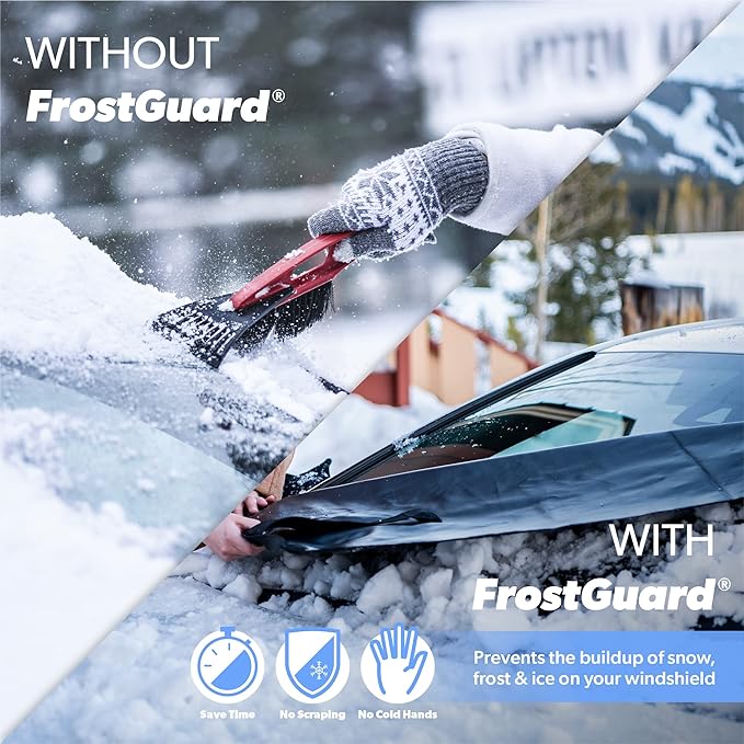 FrostGuard Vortex | Full-Coverage Car Windshield Cover for Ice and Snow, Standard Size (Puppy Paws) - Wiper Blade + Side Mirror Covers - Fit-Fast Straps, Security Panels + Storage Pouch - 59x41 Inches